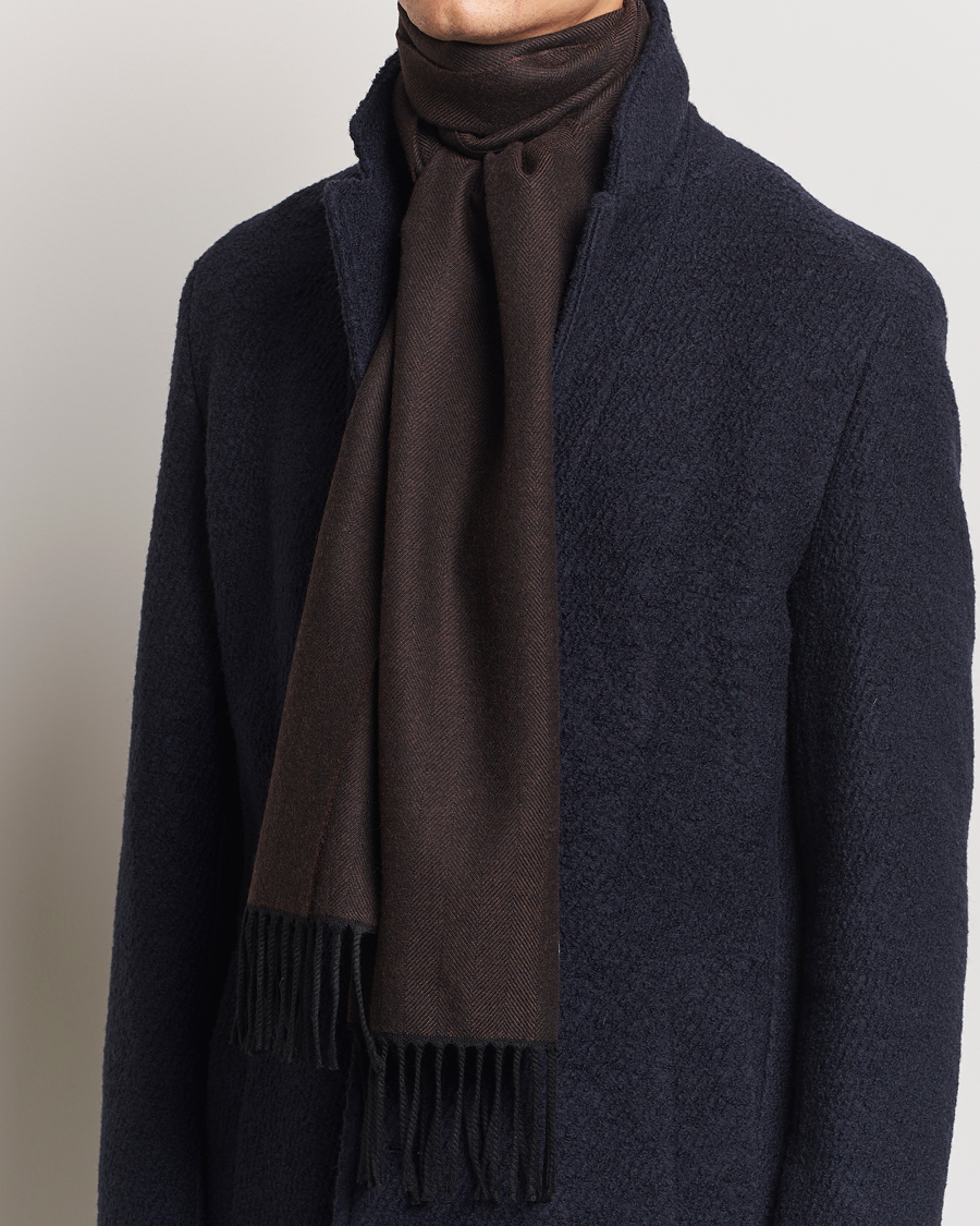 Uomini |  | Eton | Merino Wool Herringbone Scarf Dark Brown