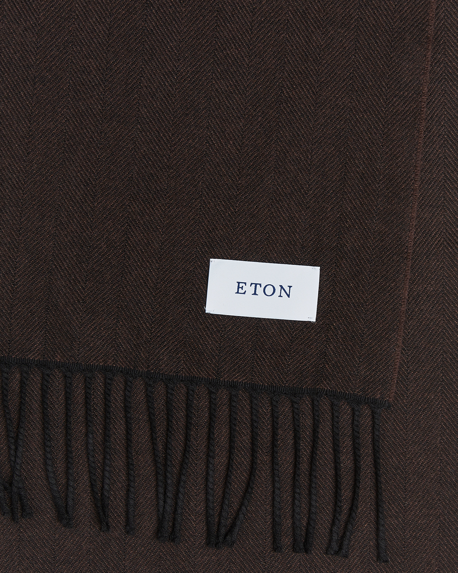 Uomini |  | Eton | Merino Wool Herringbone Scarf Dark Brown