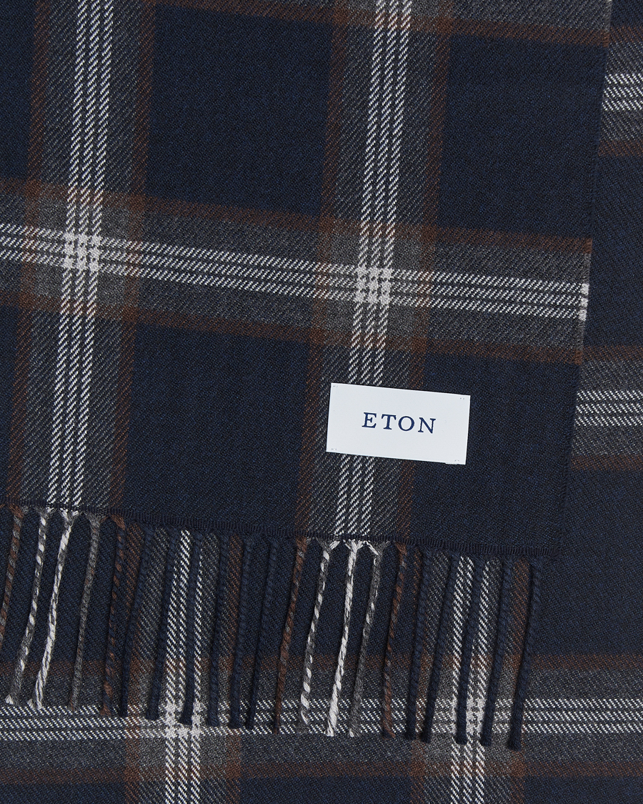 Uomini |  | Eton | Merino Wool Checked Scarf Navy Blue