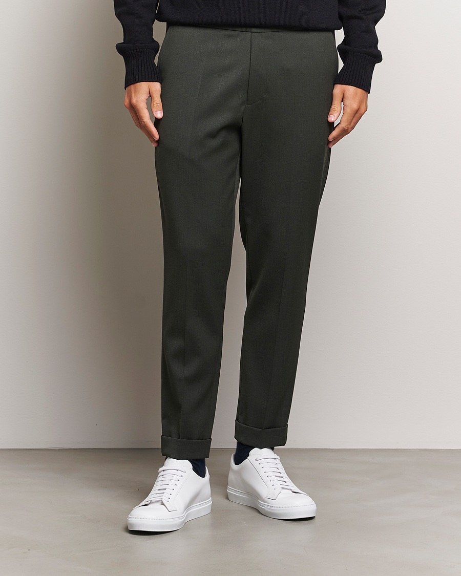 Uomini | Pantaloni con coulisse | Filippa K | Terry Wool Trousers Green Melange