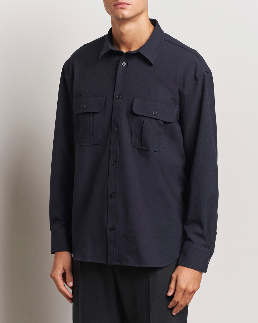 Uomini | Overshirts | Filippa K | Relaxed Flannel Patch Pocket Shirt Navy