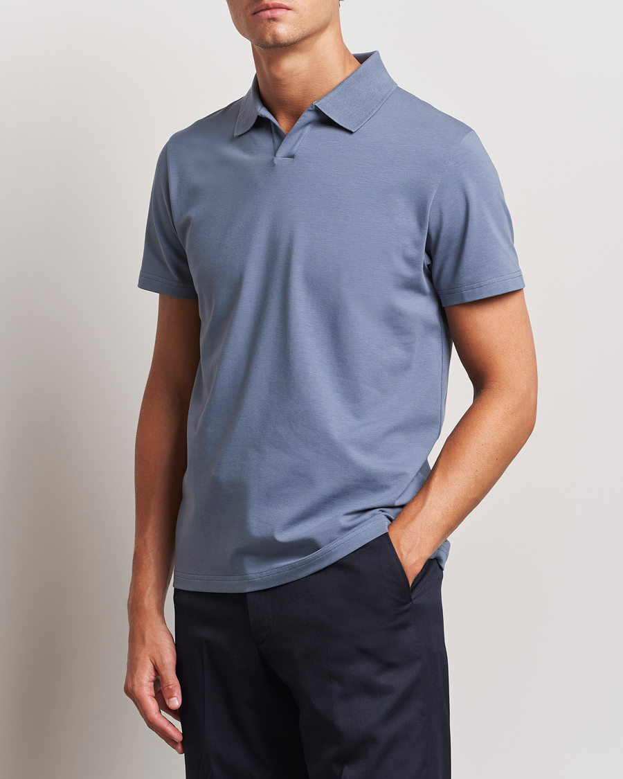 Uomini | Polo | Filippa K | Soft Lycra Polo T-Shirt Grey Blue