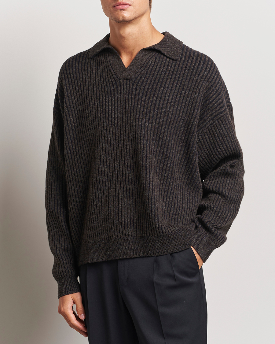 Uomini | Filippa K | Filippa K | Rib Knitted Polo Shirt Mocha/Navy