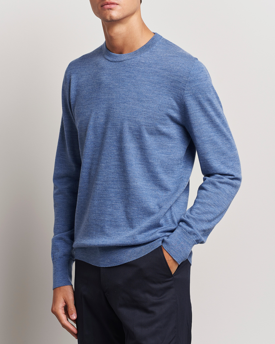 Uomini | Filippa K | Filippa K | Merino Round Neck Sweater Blue Melange