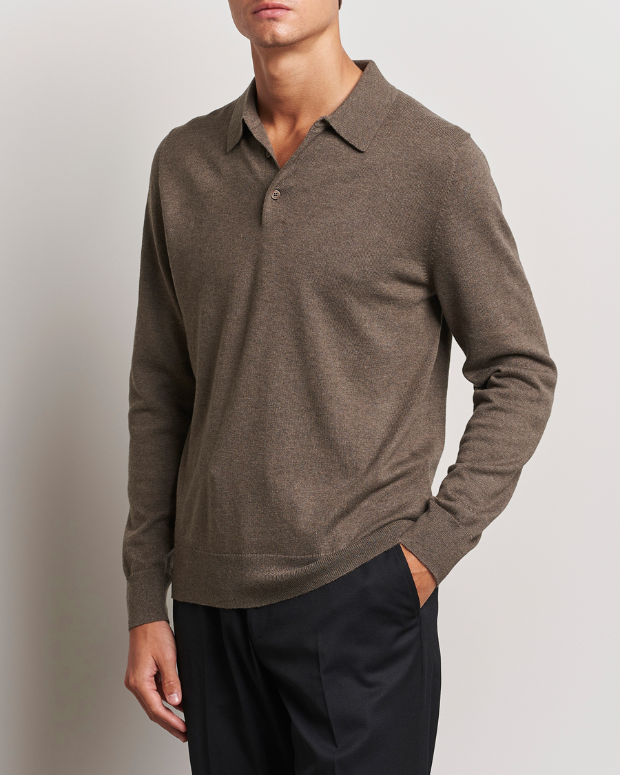 Uomini | Maglieria | Filippa K | Knitted Polo Shirt Dark Sage Melange