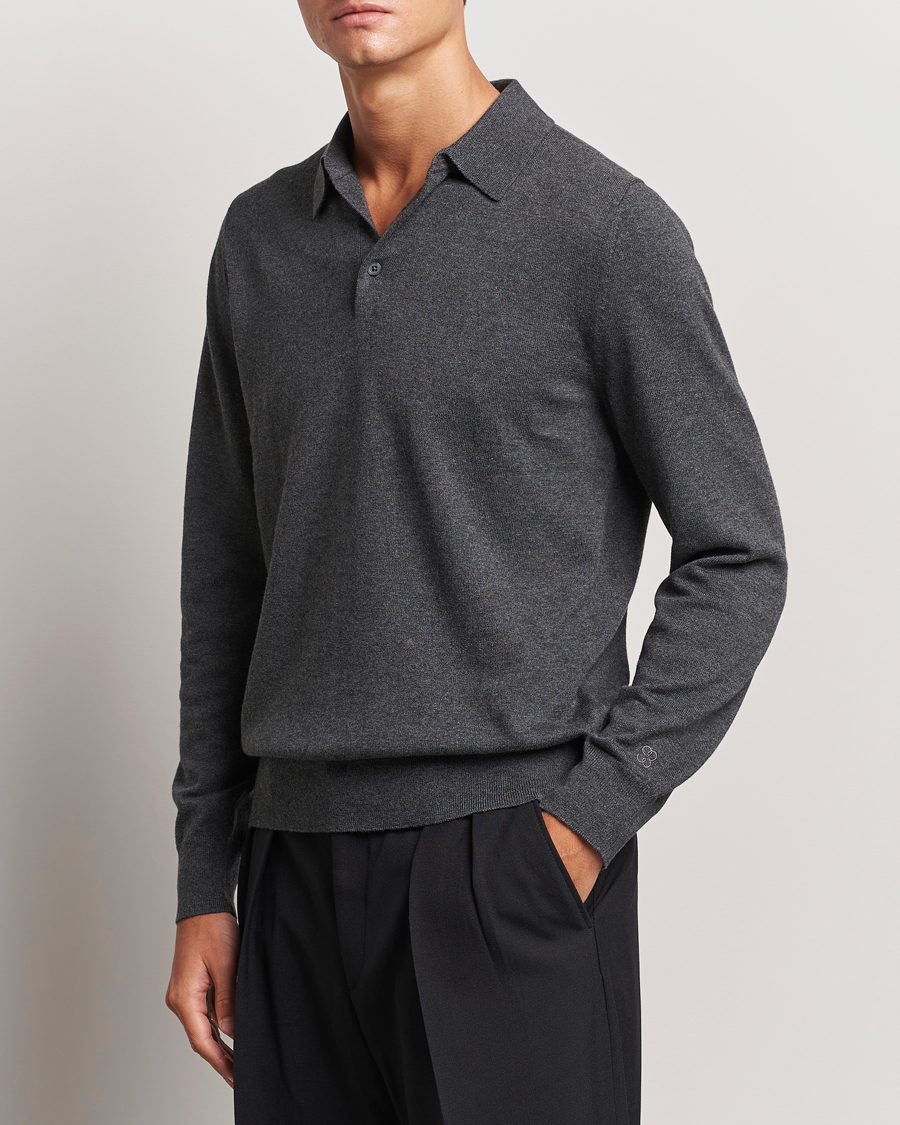 Uomini | Filippa K | Filippa K | Knitted Polo Shirt Dark Grey Melange