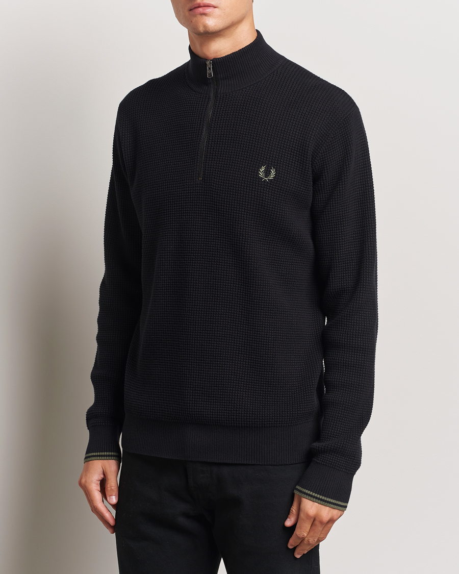 Uomini | Fred Perry | Fred Perry | Waffle Stitch Half Zip Black