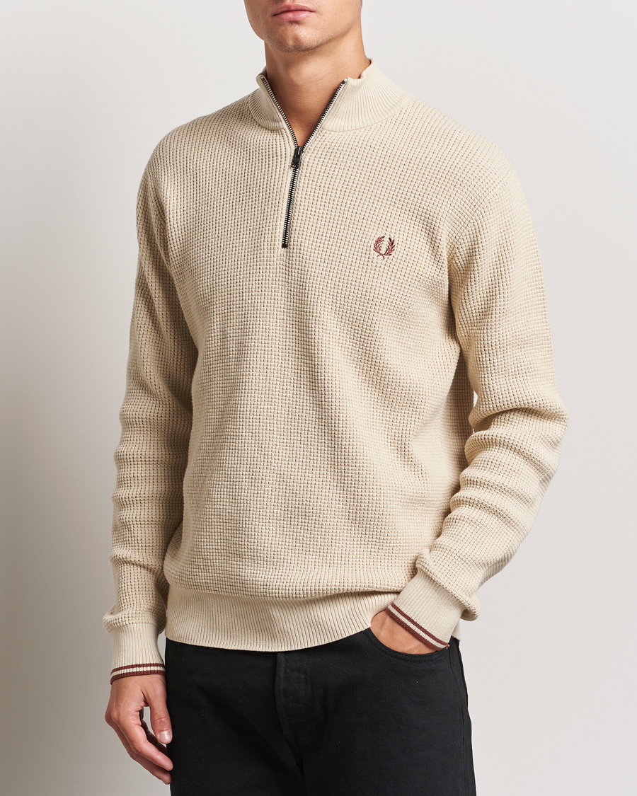 Uomini |  | Fred Perry | Waffle Stitch Half Zip Oatmeal