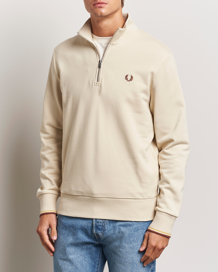 Uomini | Maglieria | Fred Perry | Half Zip Sweatshirt Oatmeal