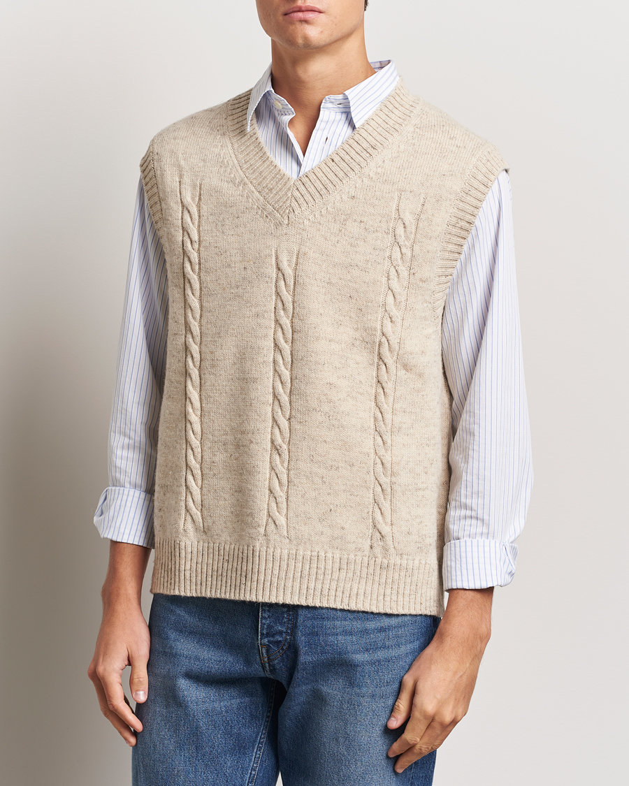 Uomini | GANT | GANT | Cable Knitted V-Neck Vest Seed Melange