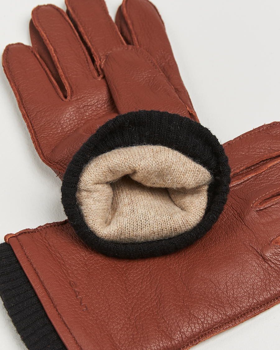 Uomini | GANT | GANT | Cashmere Lined Leather Gloves Cognac Brown