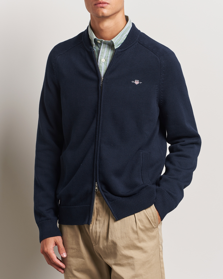 Uomini | GANT | GANT | Casual Cotton Bomber Cardigan Evening Blue