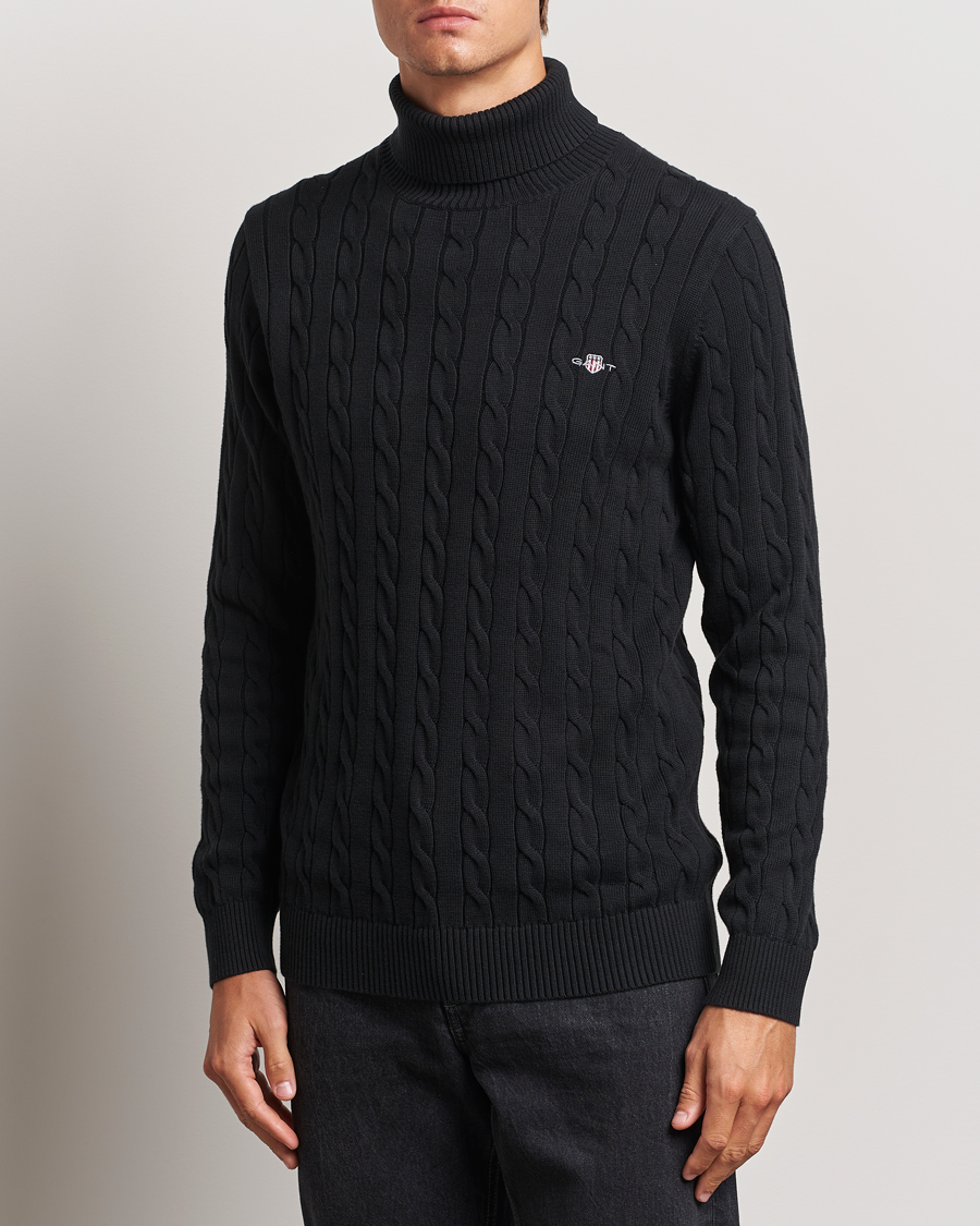 Uomini | GANT | GANT | Cotton Cable Turtle Neck Black