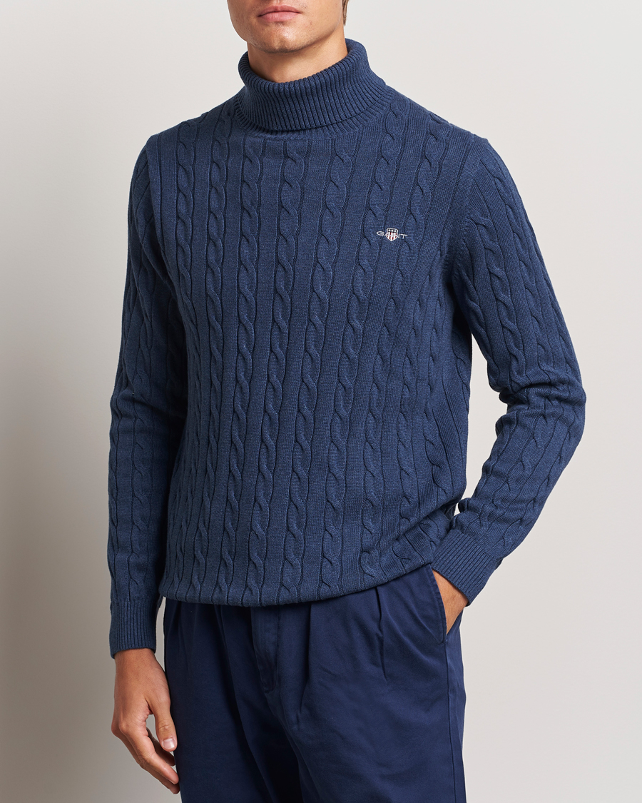 Uomini |  | GANT | Cotton Cable Turtle Neck Dark Jeans Blue Melange