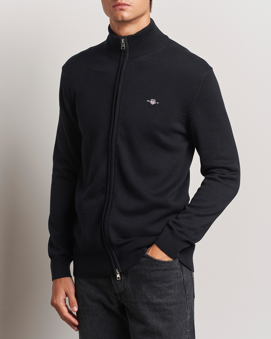 Uomini | GANT | GANT | Cotton Full Zip Cardigan Black