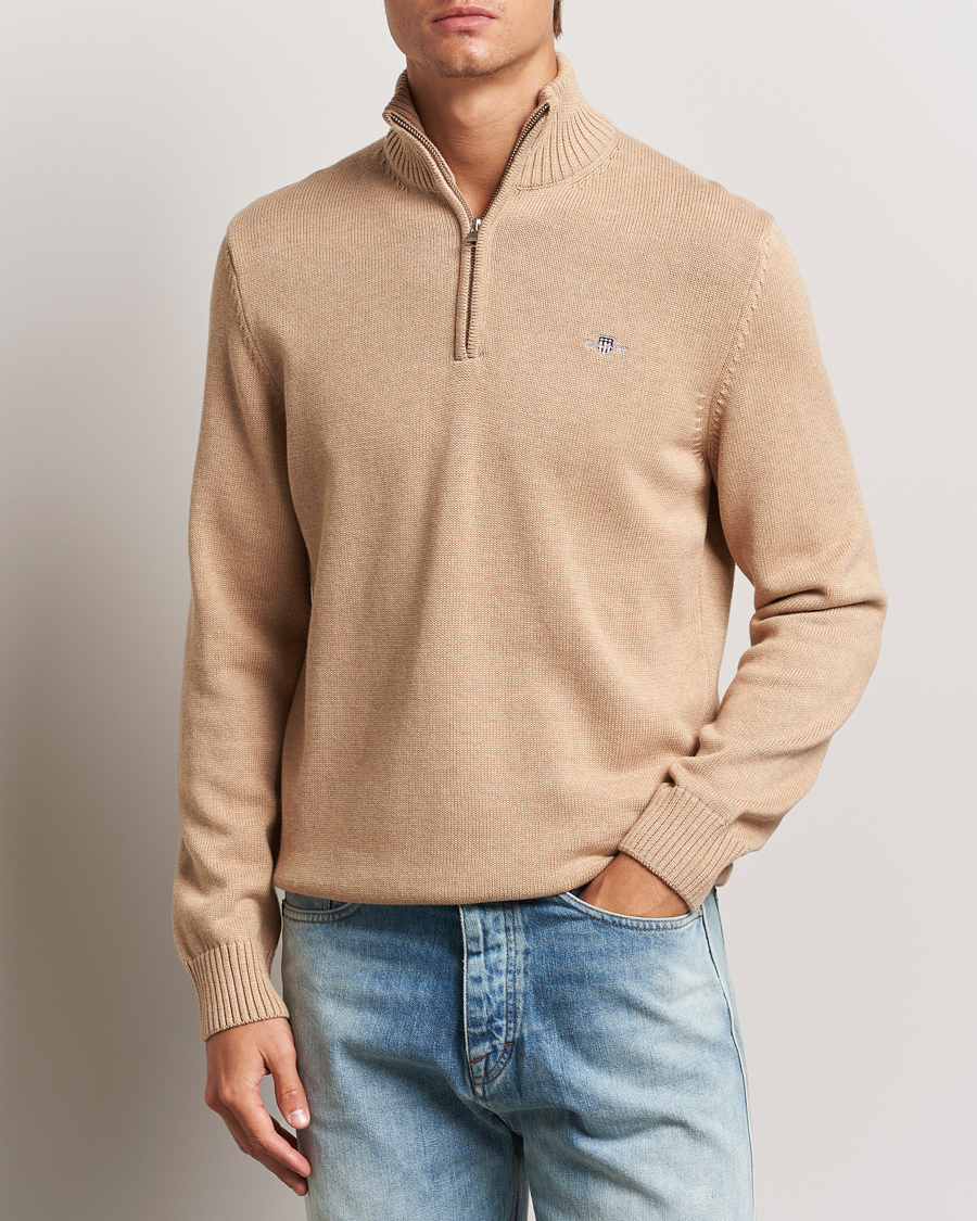 Uomini | GANT | GANT | Cotton Half Zip Khaki Melange