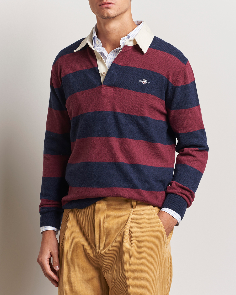 Uomini | GANT | GANT | Extra Fine Lambswool Striped Rugger Marine