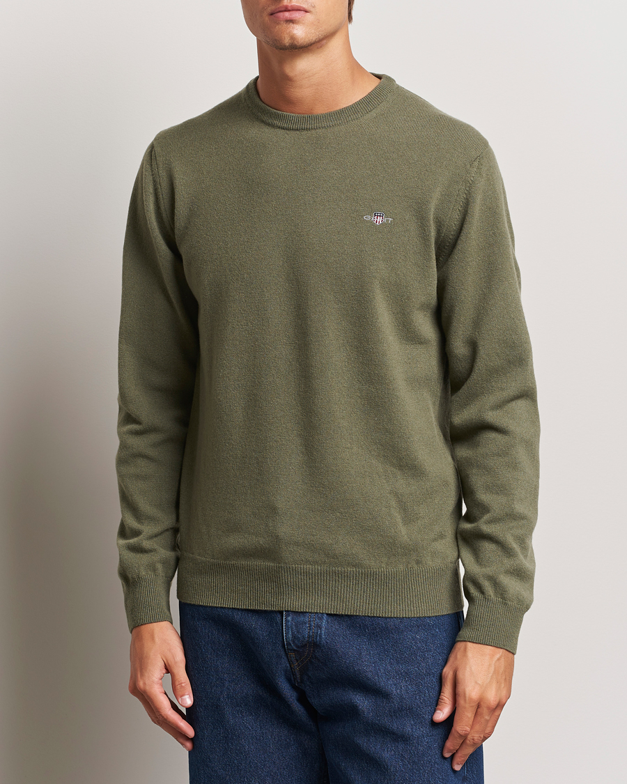 Uomini | Maglieria | GANT | Lambswool Crew Neck Pullover Juniper Green