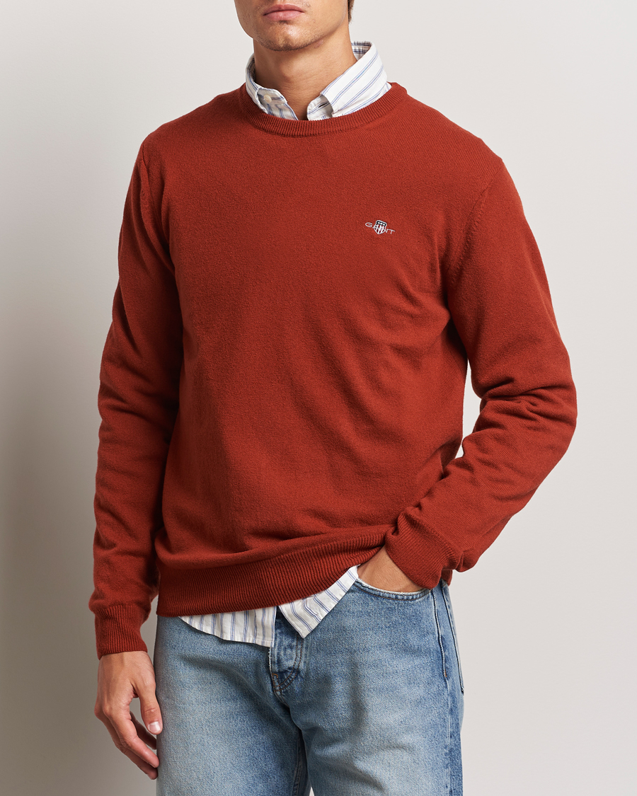 Uomini | Maglieria | GANT | Lambswool Crew Neck Pullover Iron Red