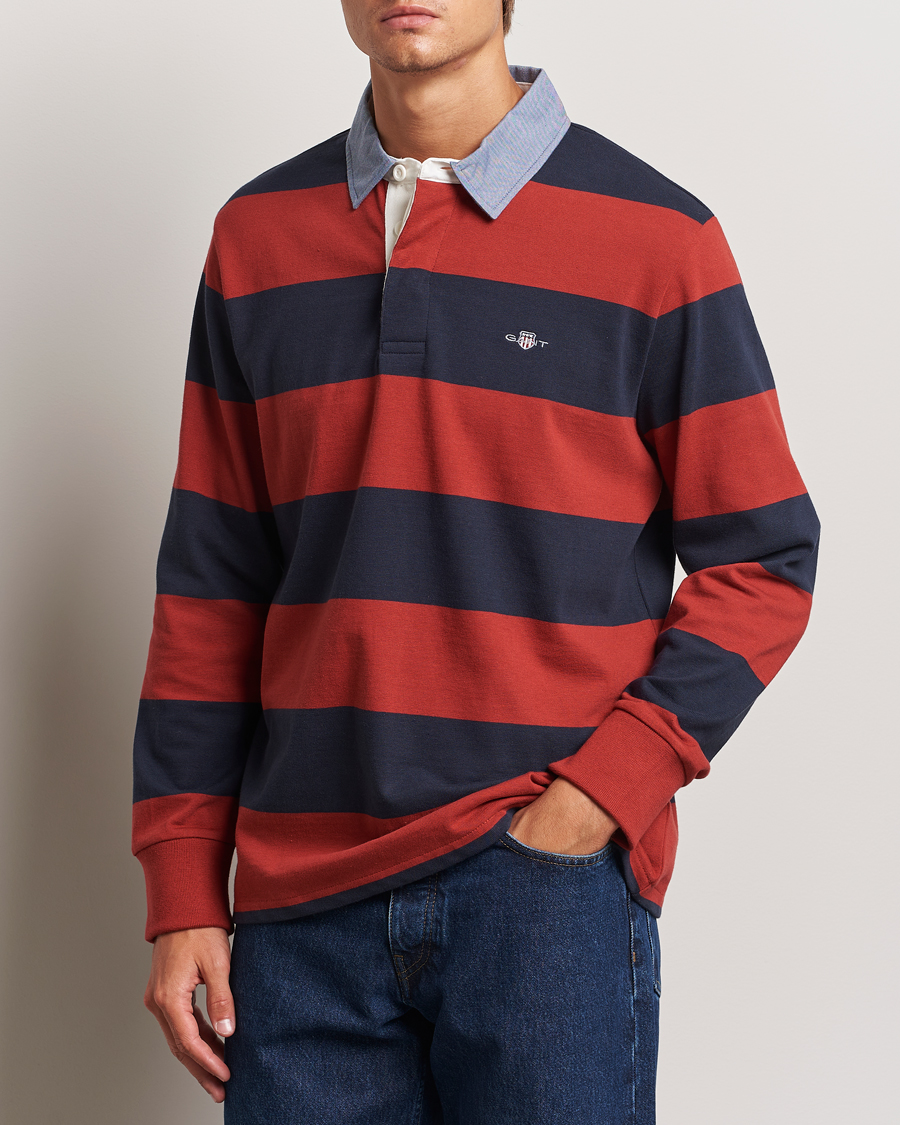 Uomini | Maglieria | GANT | Original Barstriped Heavy Rugger Iron Red