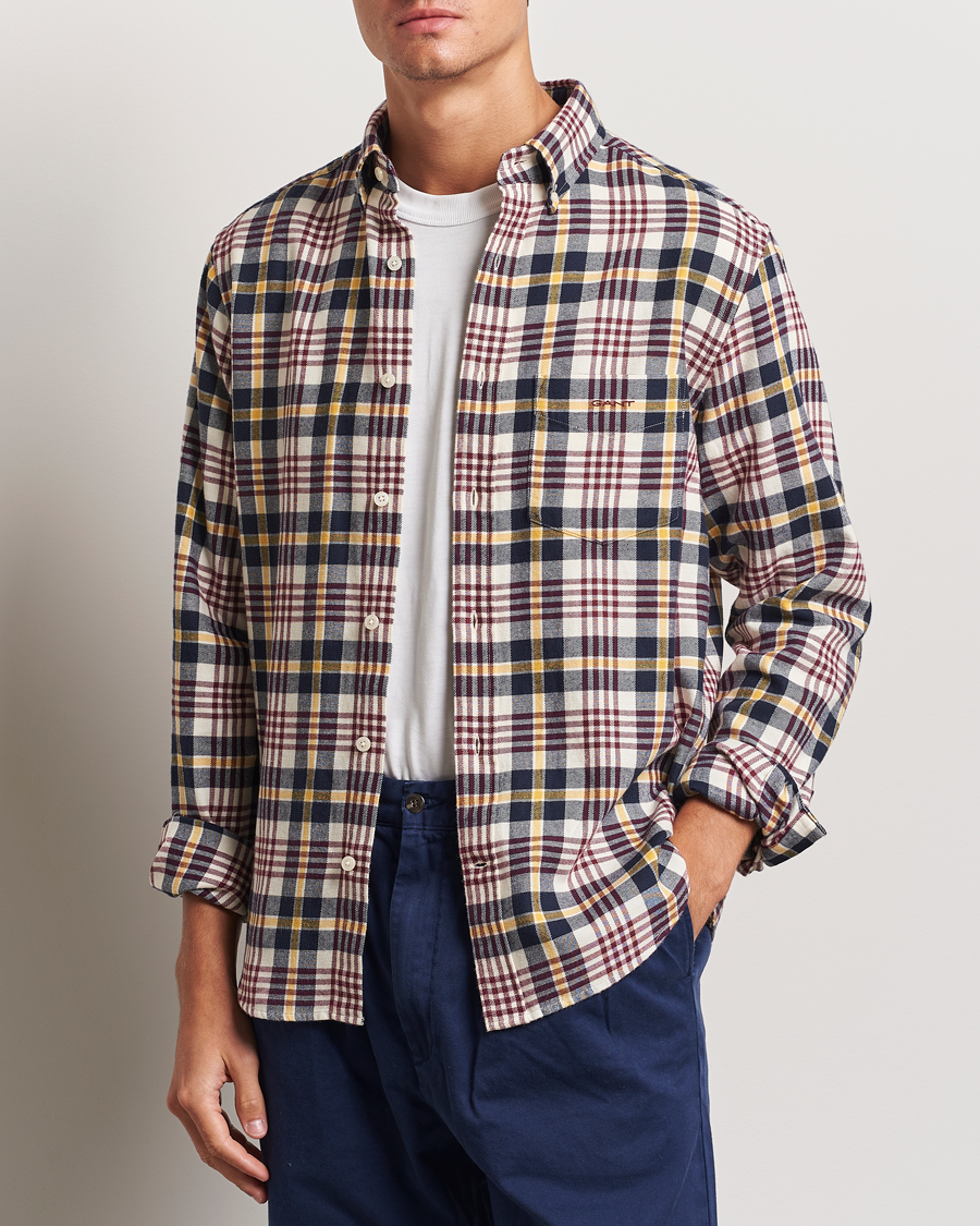 Uomini | Abbigliamento | GANT | Regular Flannel Plaid Shirt Cream