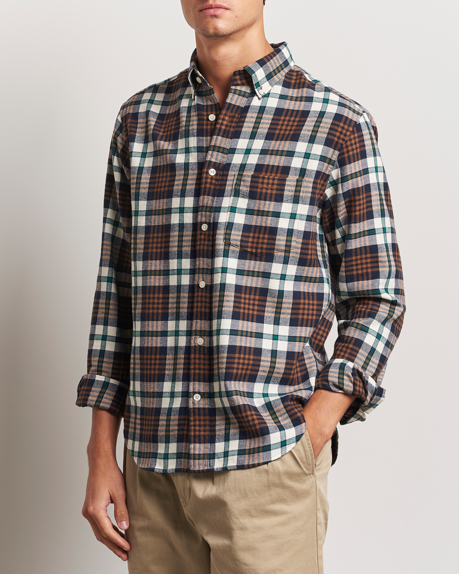 Uomini | Abbigliamento | GANT | Regular Flannel Plaid Shirt Cacao Brown