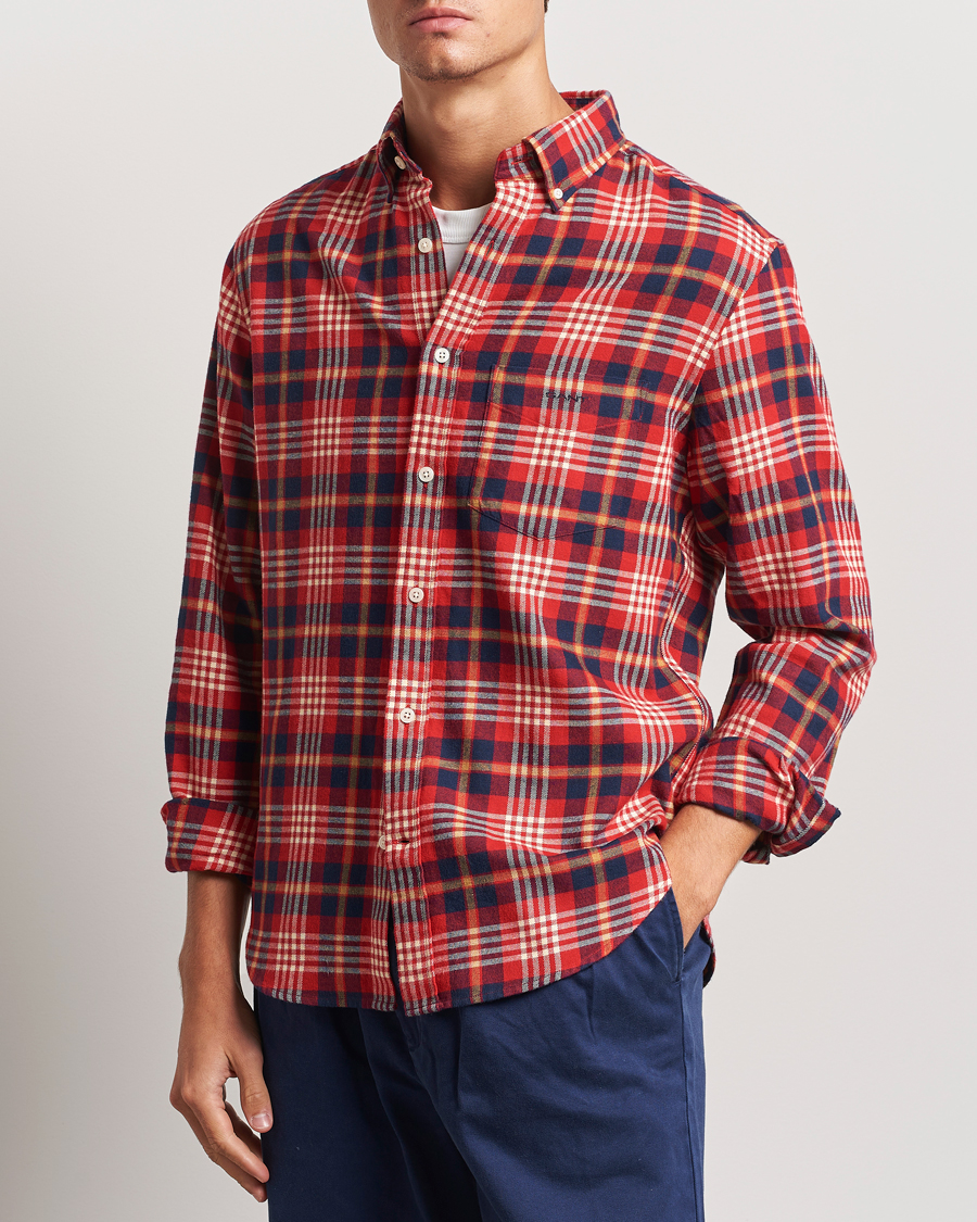 Uomini | GANT | GANT | Regular Flannel Plaid Shirt Ruby Red