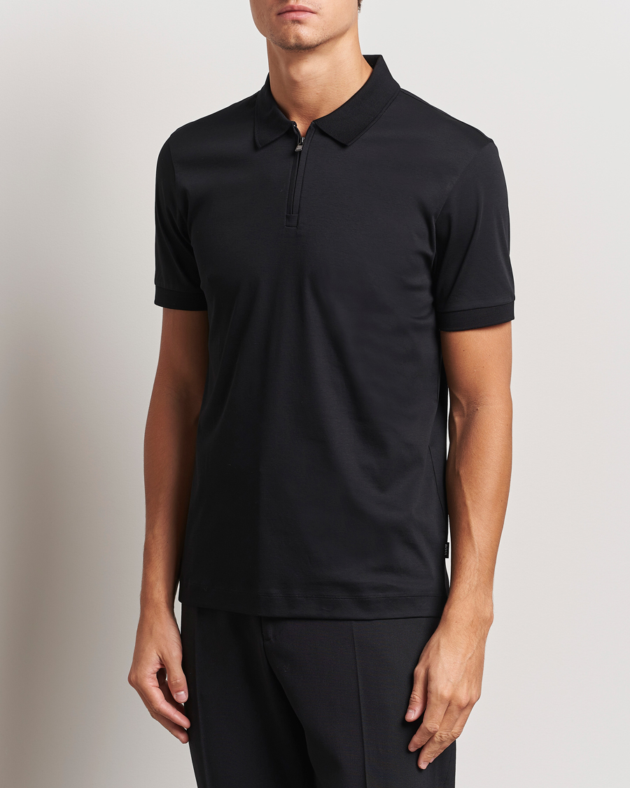 Uomini | Polo | BOSS BLACK | Paras Mercerized Half Zip Polo Black