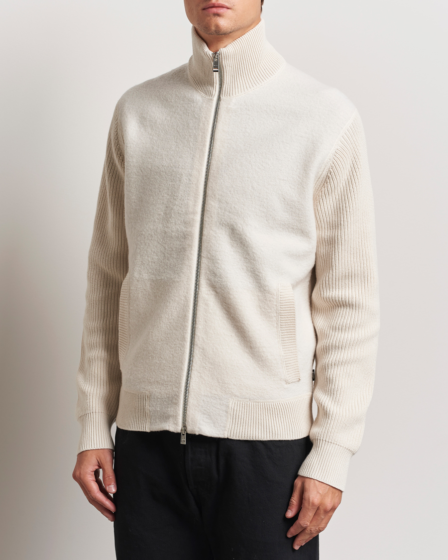 Uomini | Maglieria | BOSS BLACK | Emeraviglio Wool/Cotton Full Zip Open White