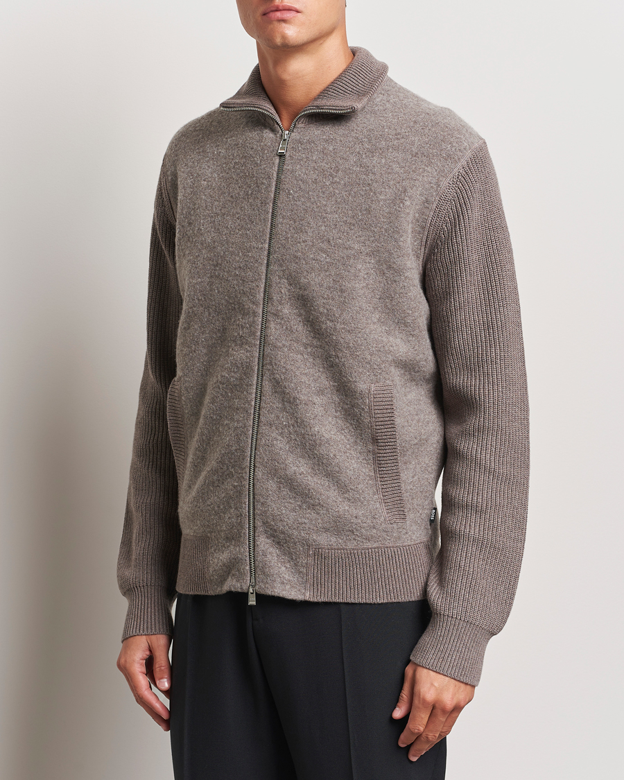 Uomini |  | BOSS BLACK | Emeraviglio Wool/Cotton Full Zip Dark Beige