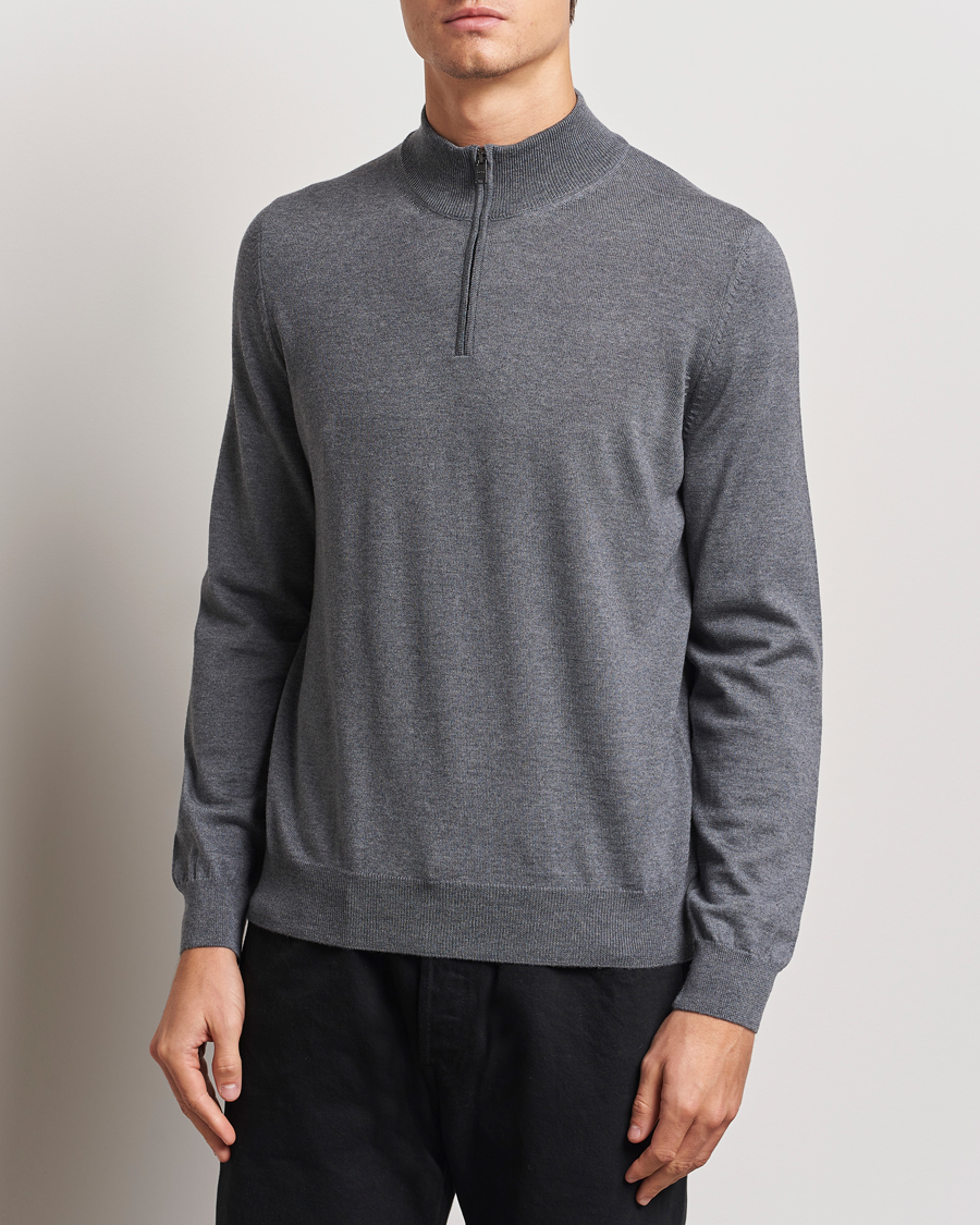 Uomini | Maglieria | BOSS BLACK | Ebenji Merino Knitted Half Zip Medium Grey