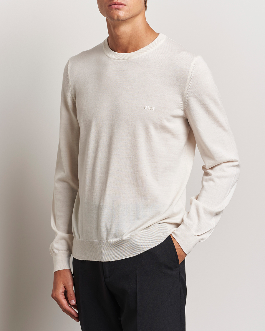 Uomini |  | BOSS BLACK | Botto Merino Knitted Pullover Open White