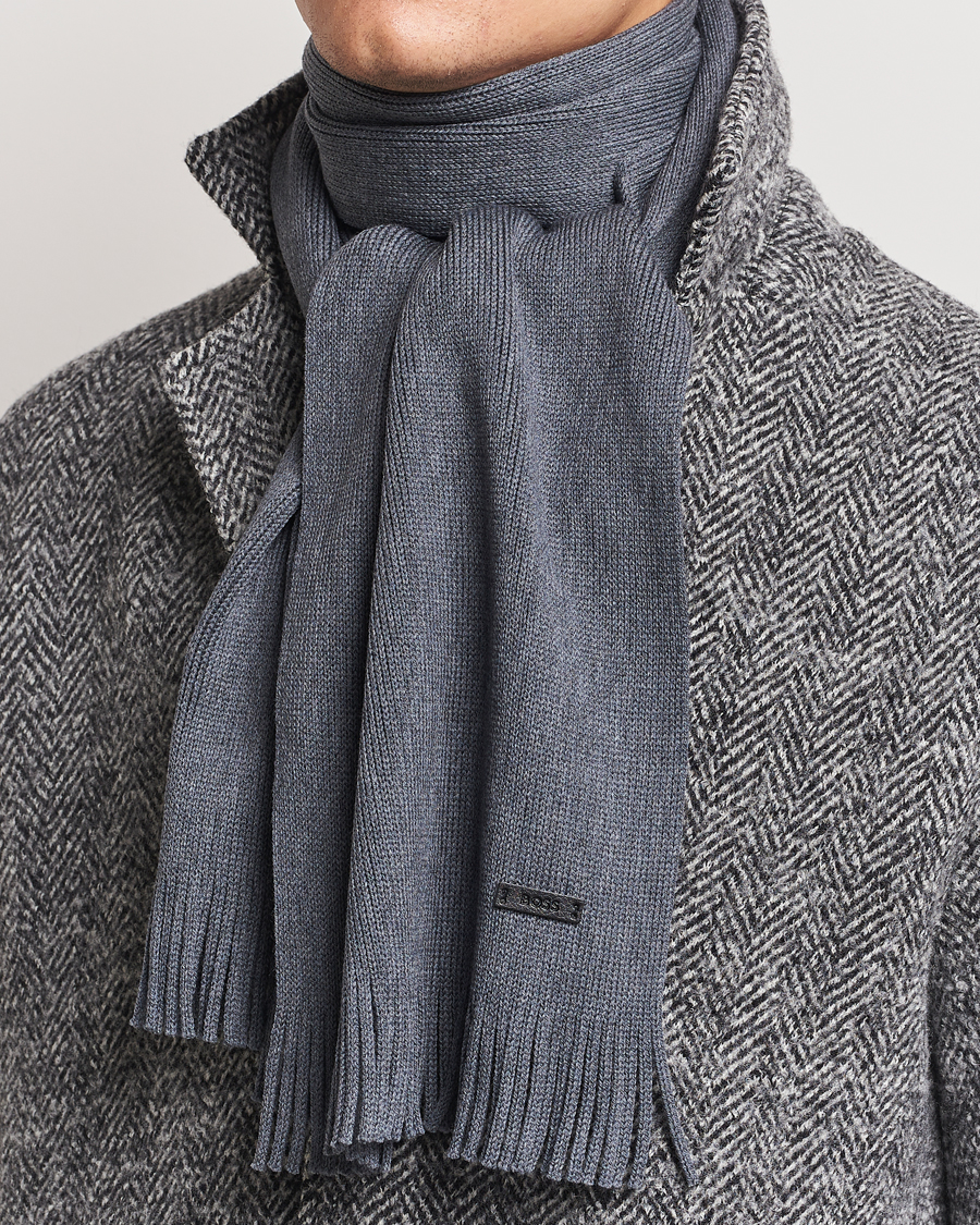 Uomini |  | BOSS BLACK | Albas Wool Scarf Medium Grey