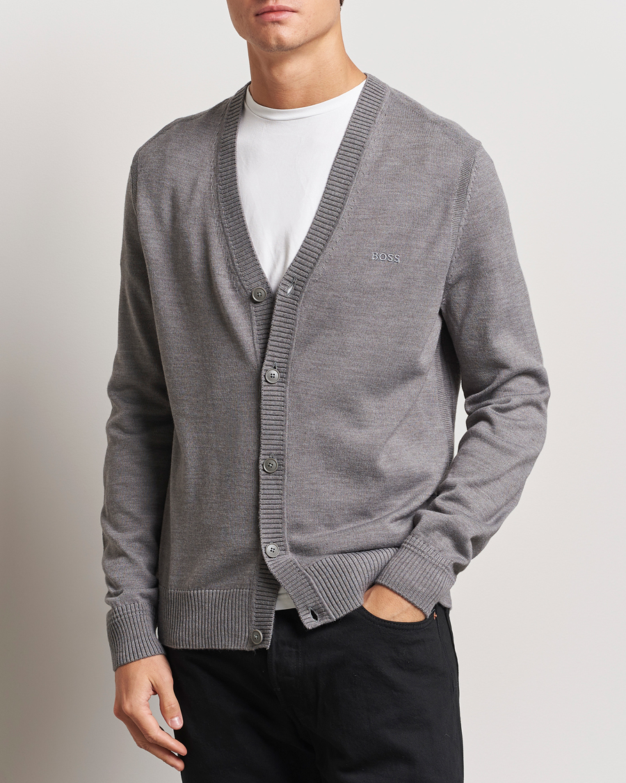 Uomini | Maglieria | BOSS ORANGE | Avac Wool Knitted Cardigan Light Grey