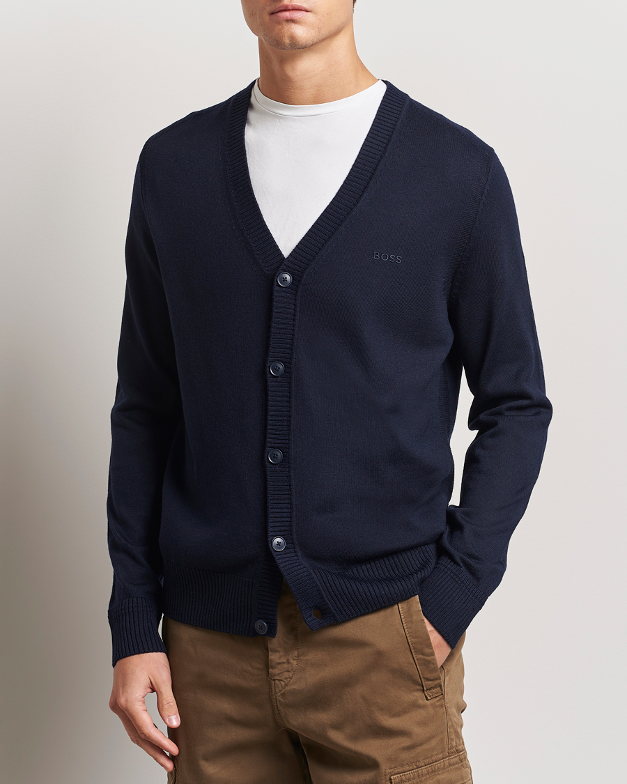 Uomini |  | BOSS ORANGE | Avac Wool Knitted Cardigan Dark Blue