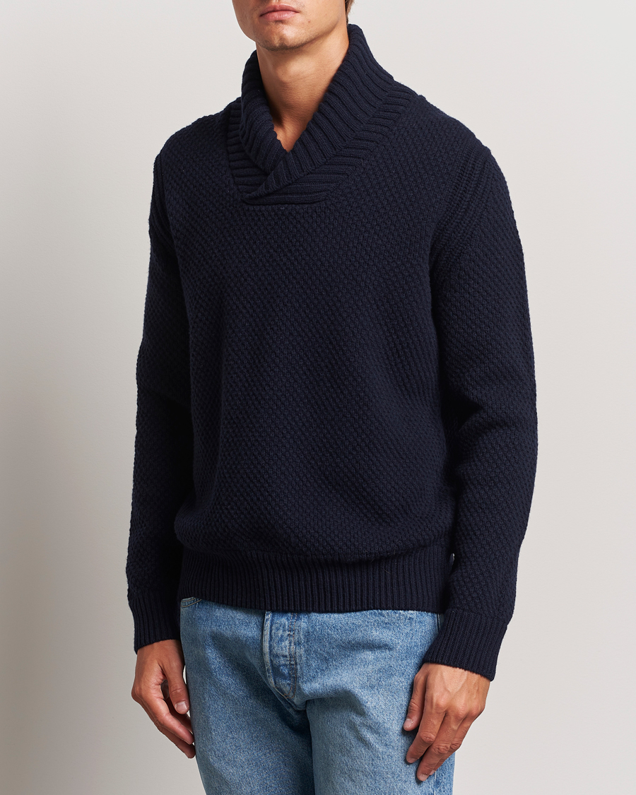 Uomini | Maglieria | BOSS ORANGE | Amadon Knitted Shawl Collar Sweater Dark Blue