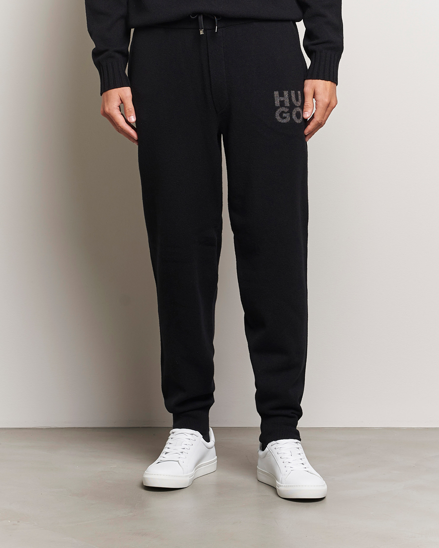 Uomini | Pantaloni della tuta | HUGO | San Steero Wool Knitted Joggers Black