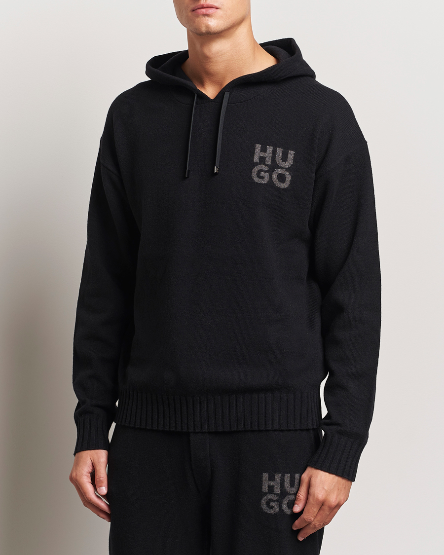 Uomini |  | HUGO | San Henry Wool Knitted Hoodie Black