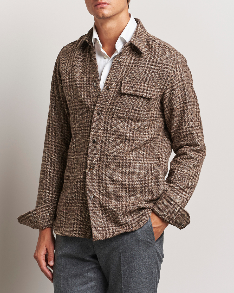 Uomini | Kiton | Kiton | Wool Check Overshirt Brown Check