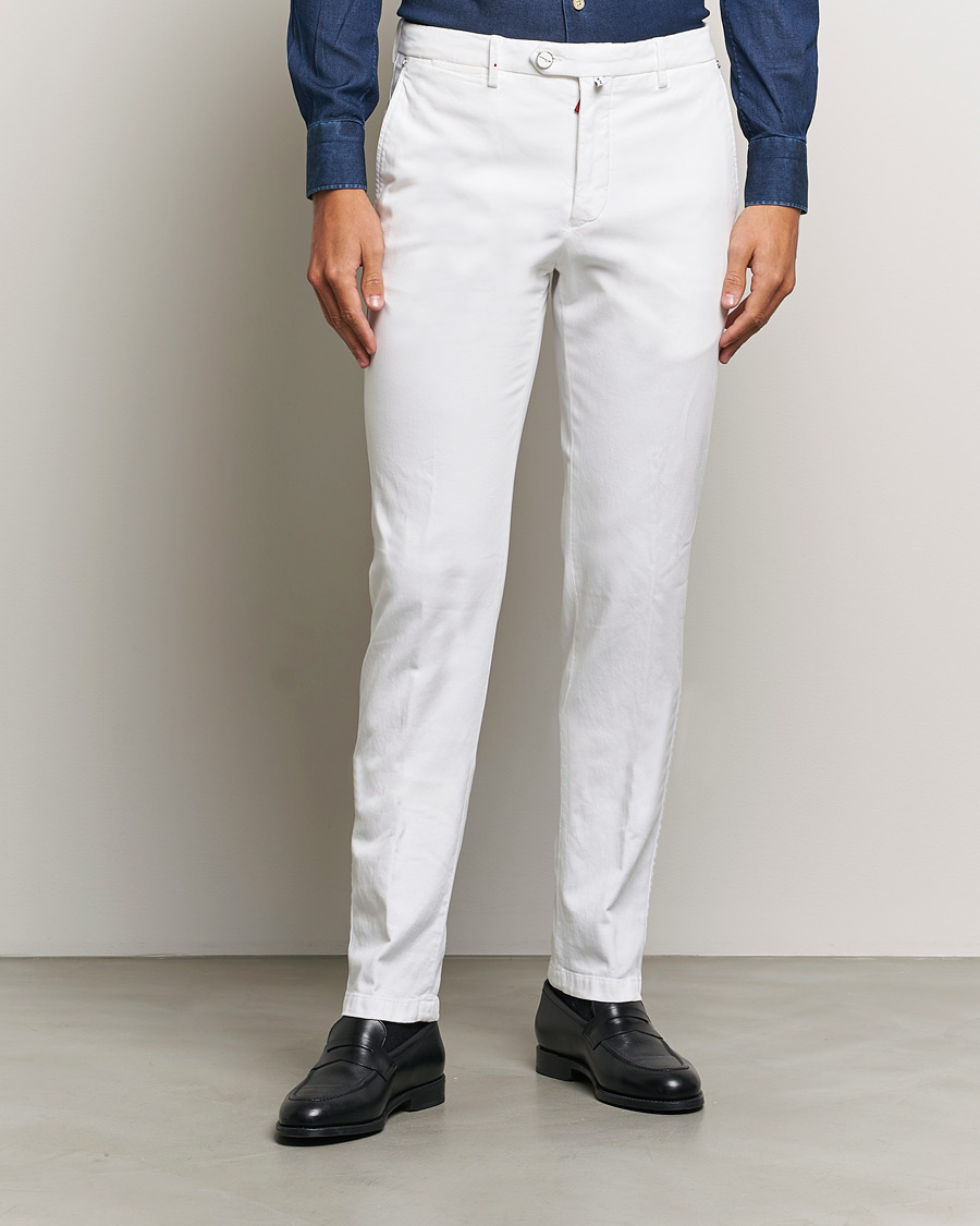 Uomini | Quiet Luxury | Kiton | Cotton Stretch Trousers Optic White