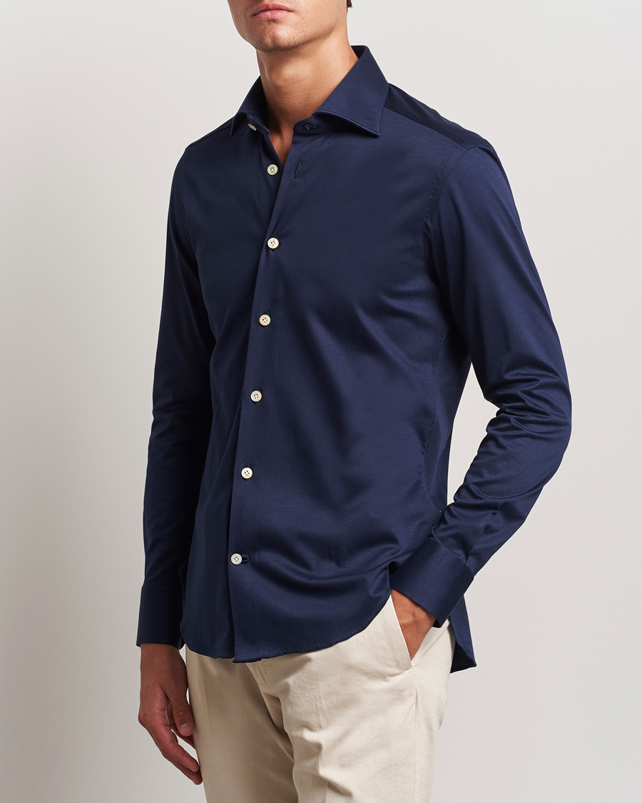 Uomini | Camicie casual | Kiton | Cotton Jersey Shirt Navy