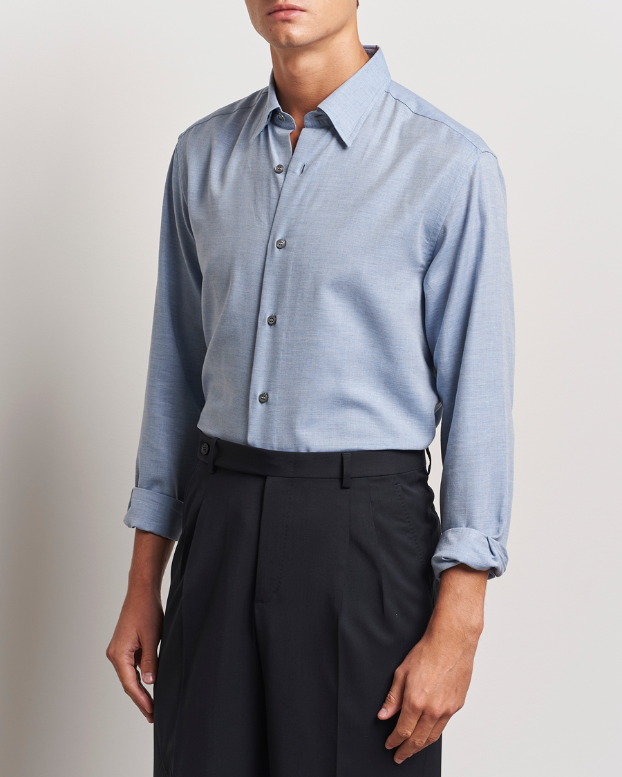 Uomini | Reparti | Brioni | Cotton/Cashmere Flannel Shirt Light Blue