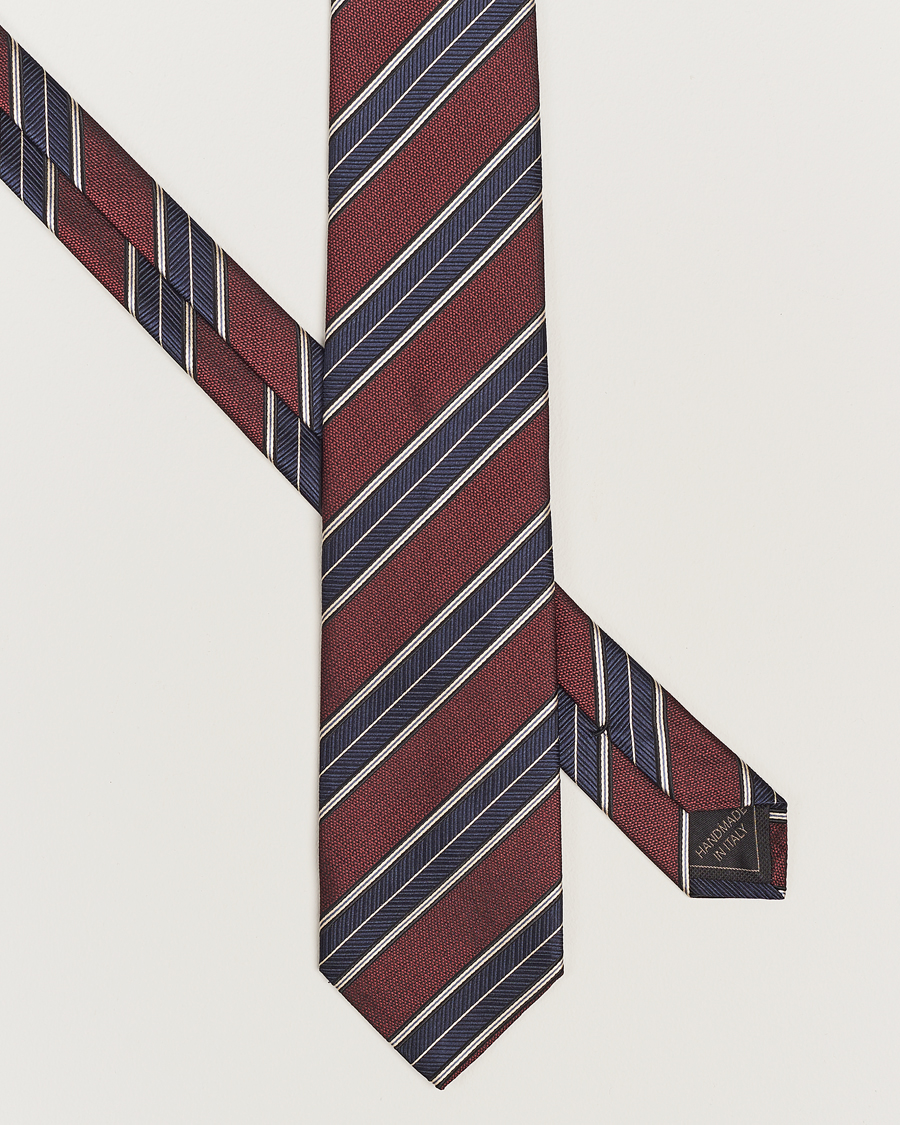 Uomini | Italian Department | Brioni | Regimental Stripe Silk Tie Burgundy