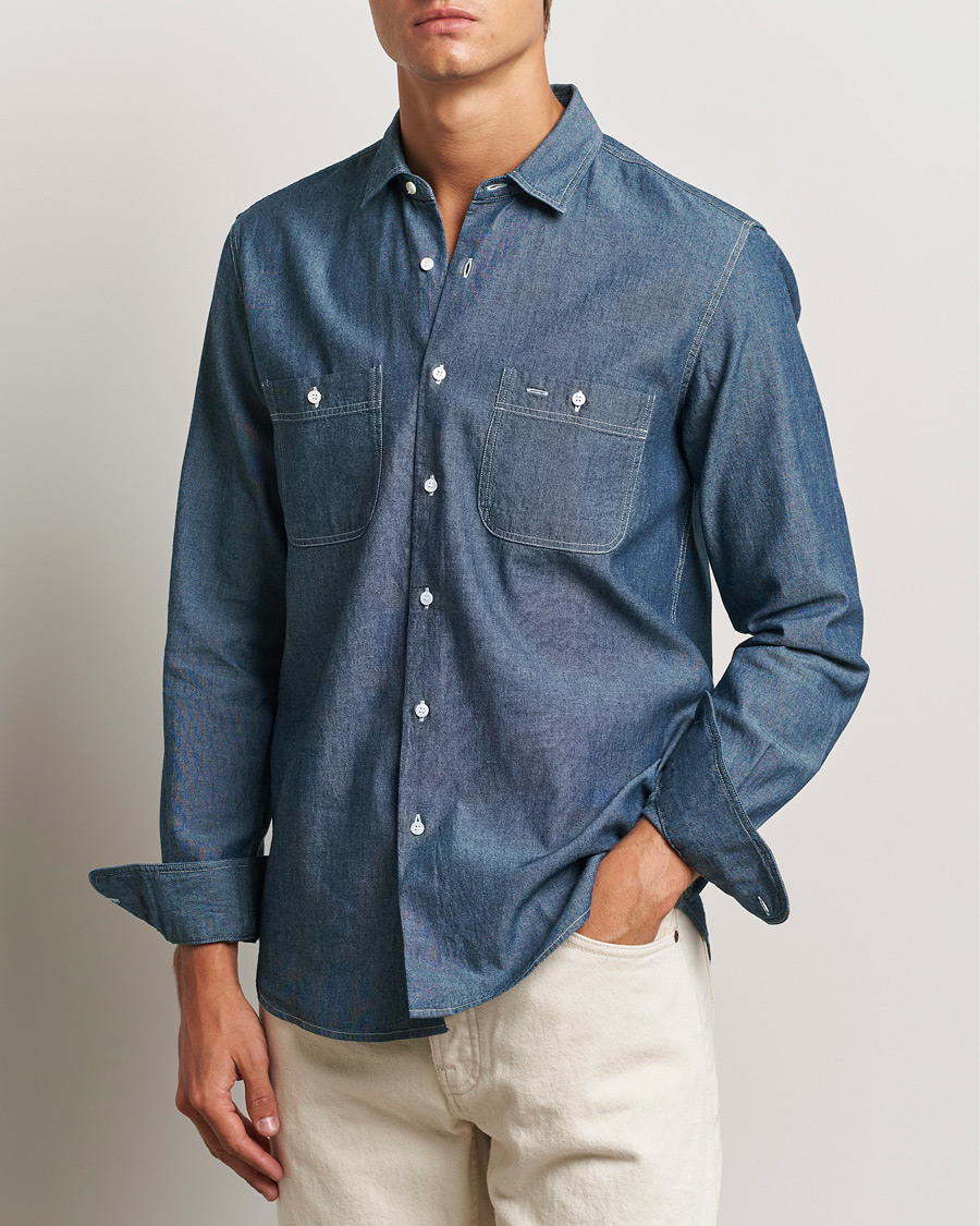 Uomini | Casual | Aspesi | Double Pocket Chambray Shirt Dark Wash