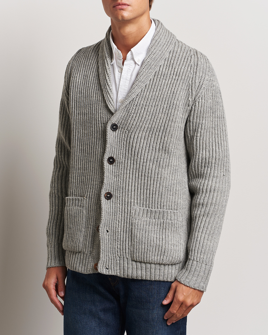 Uomini | Cardigan | Gloverall | Shawl Collar Cardigan Light Grey