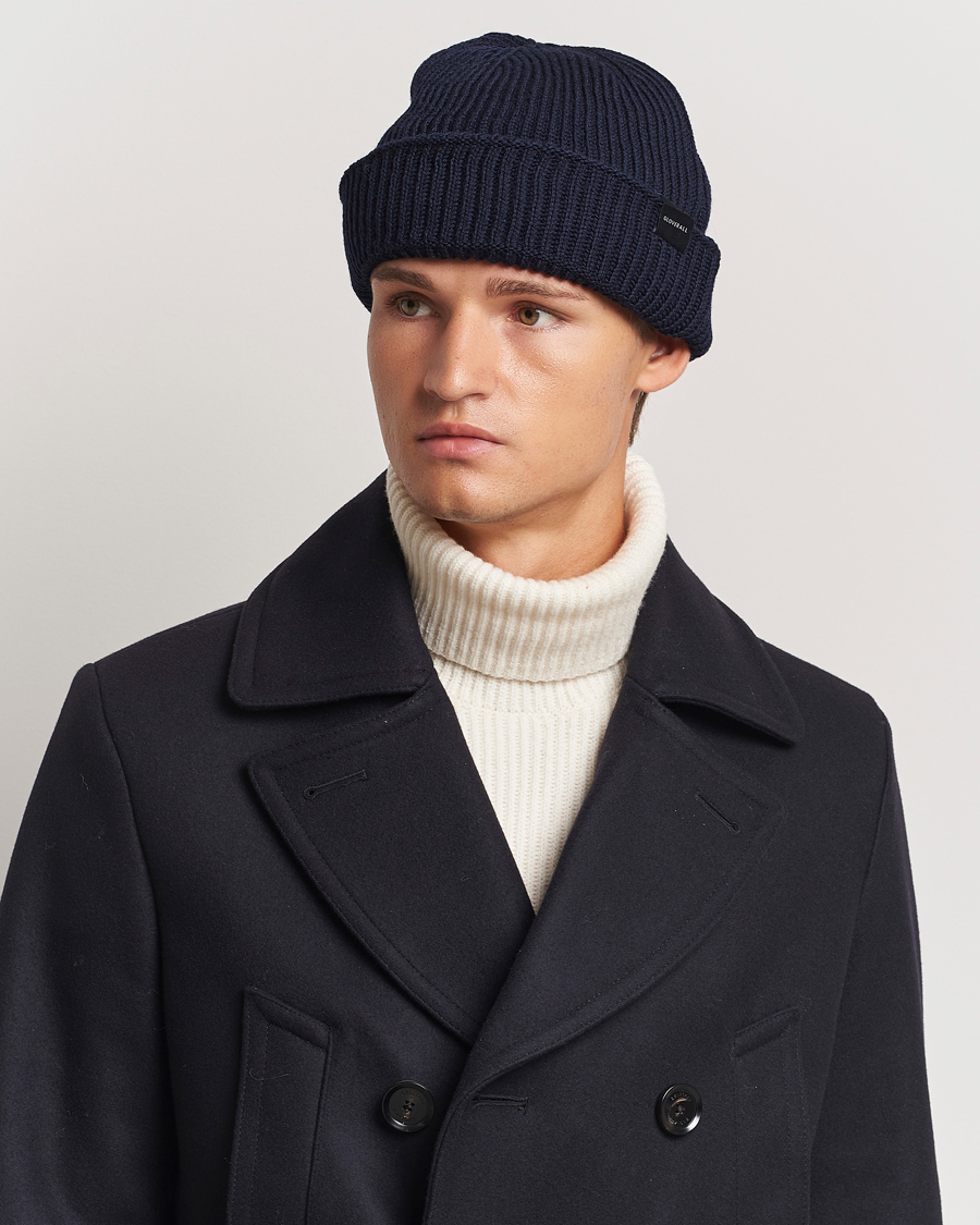 Uomini | Berretti | Gloverall | Fisherman Lambswool Beanie Navy