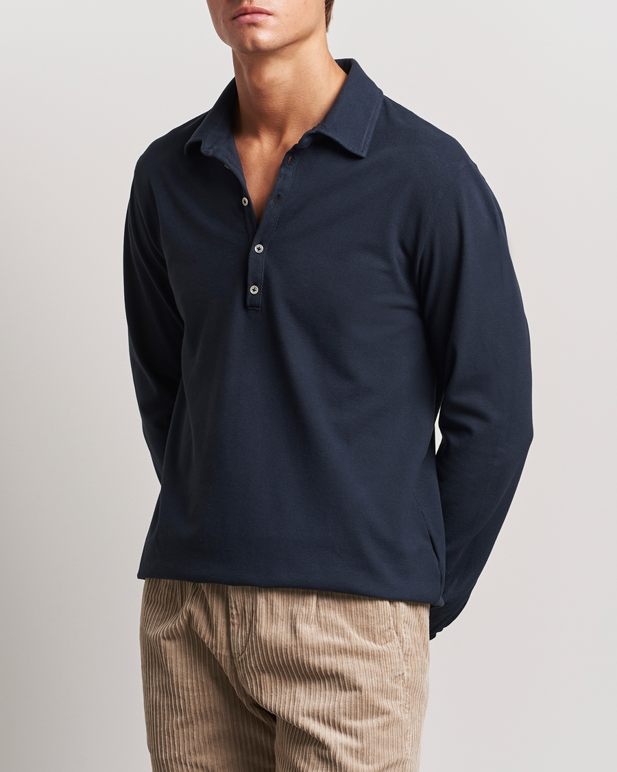 Uomini | Massimo Alba | Massimo Alba | Ischia Cotton/Cashmere Long Sleeve Polo Navy