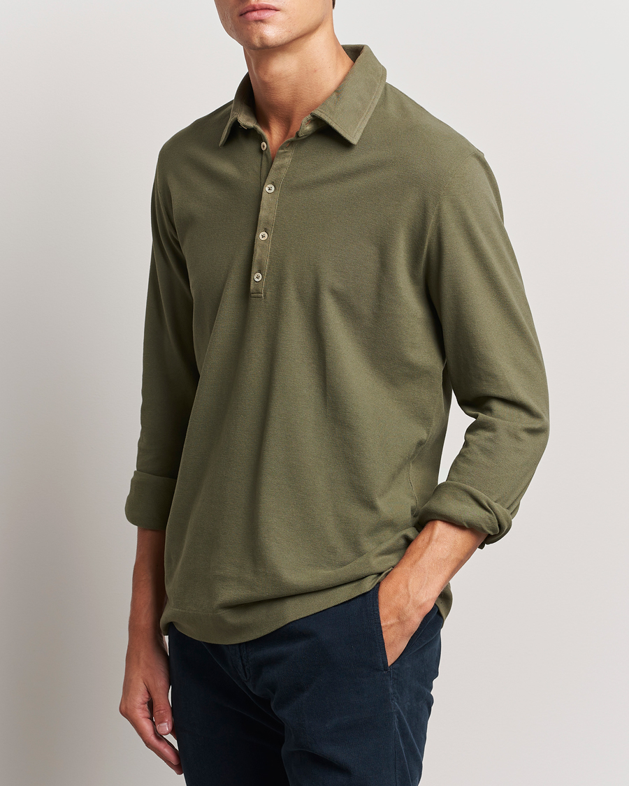 Uomini | Polo a maniche lunghe | Massimo Alba | Ischia Cotton/Cashmere Long Sleeve Polo Military