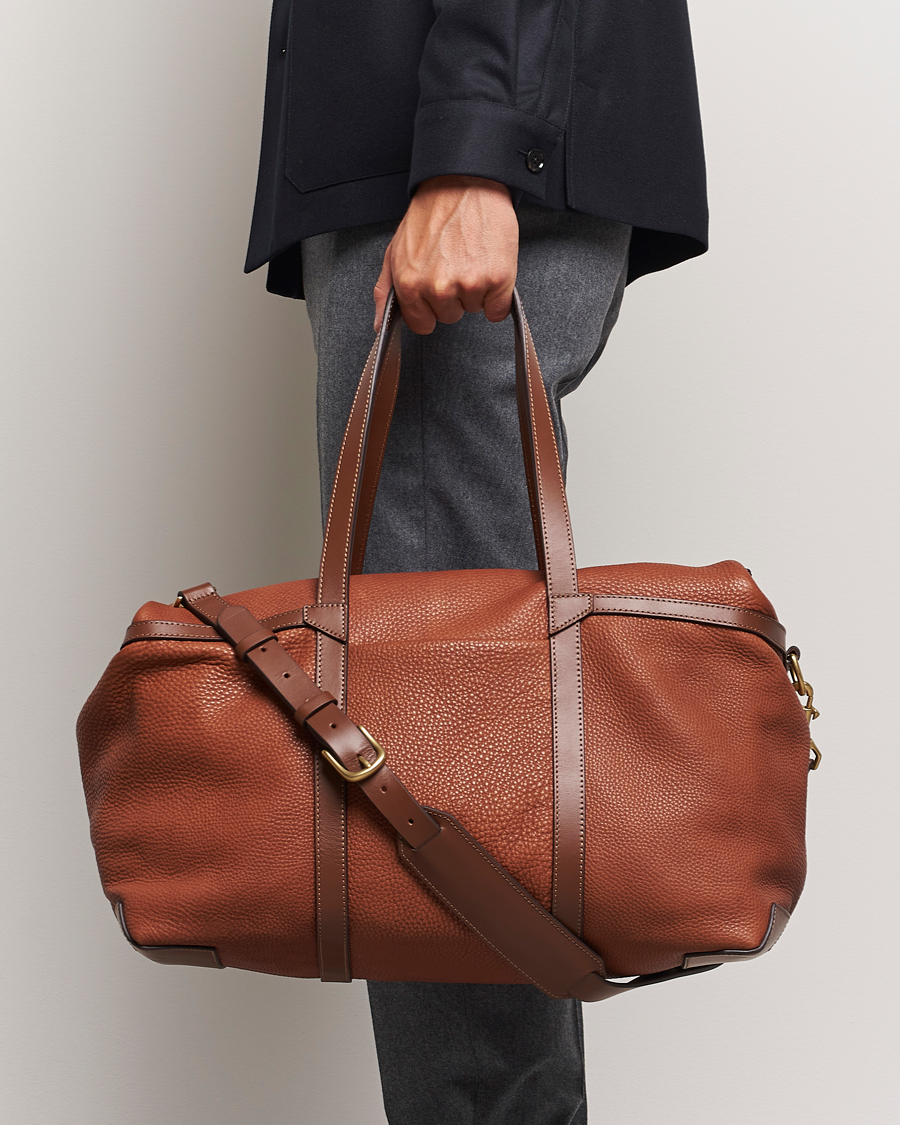 Uomini | Mismo | Mismo | Tour Pebbled Leather Weekendbag Tabac/Cuoio