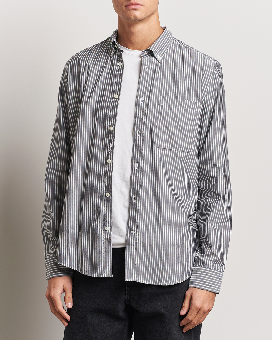 Uomini |  | NN07 | Arne Tencel Striped Shirt Black/White